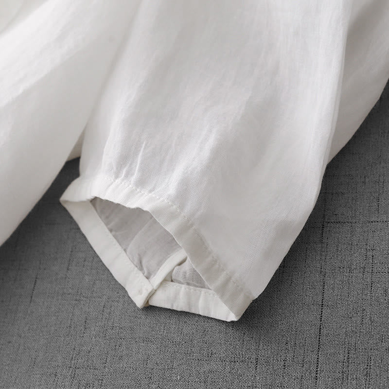 Buddha Stones Artystyczny Czysty Kolor Haftowany Przedni Guzik Projekt Damska Bawełniana Koszula Kardigan Z Pół Rękawem - image 14