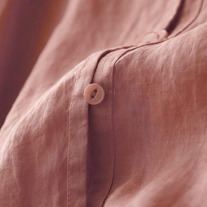 Buddha Stones Artystyczny Czysty Kolor Haftowany Przedni Guzik Projekt Damska Bawełniana Koszula Kardigan Z Pół Rękawem - image 4