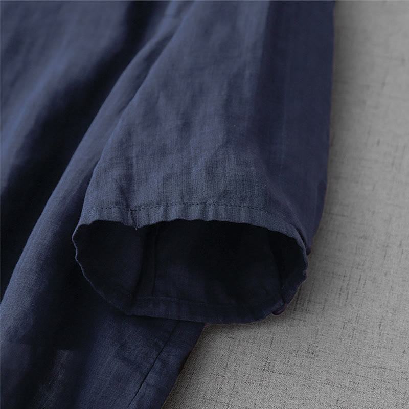 Buddha Stones Artystyczny Czysty Kolor Haftowany Przedni Guzik Projekt Damska Bawełniana Koszula Kardigan Z Pół Rękawem - image 23