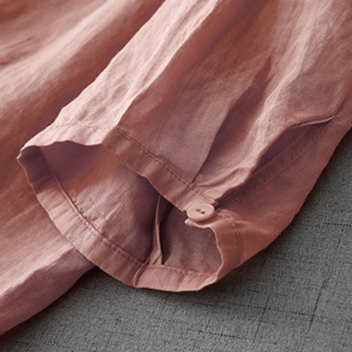 Buddha Stones Artystyczny Czysty Kolor Haftowany Przedni Guzik Projekt Damska Bawełniana Koszula Kardigan Z Pół Rękawem - image 5