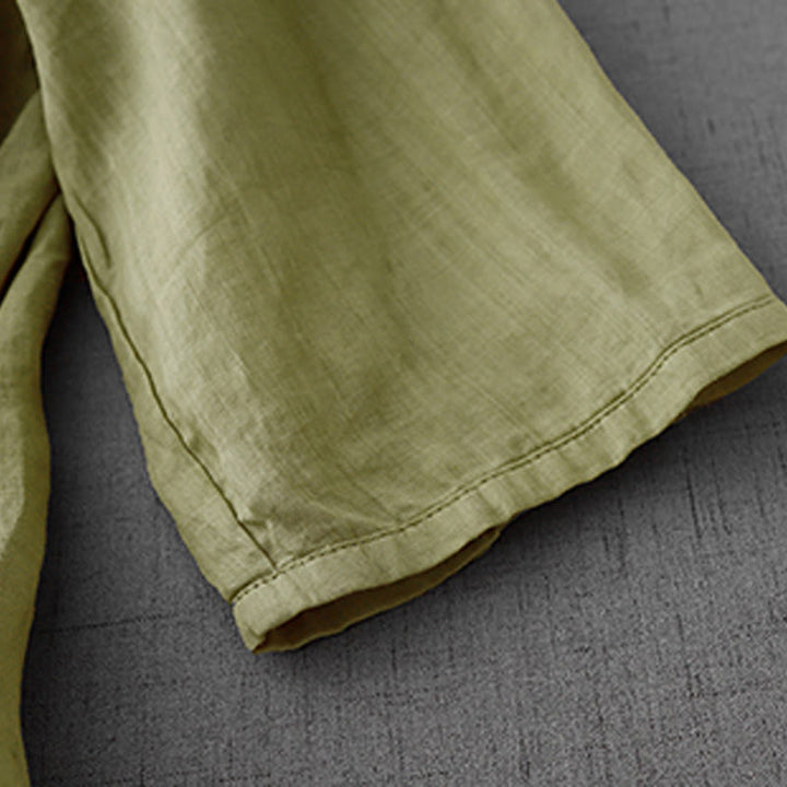 Buddha Stones Artystyczny Czysty Kolor Haftowany Przedni Guzik Projekt Damska Bawełniana Koszula Kardigan Z Pół Rękawem - image 21