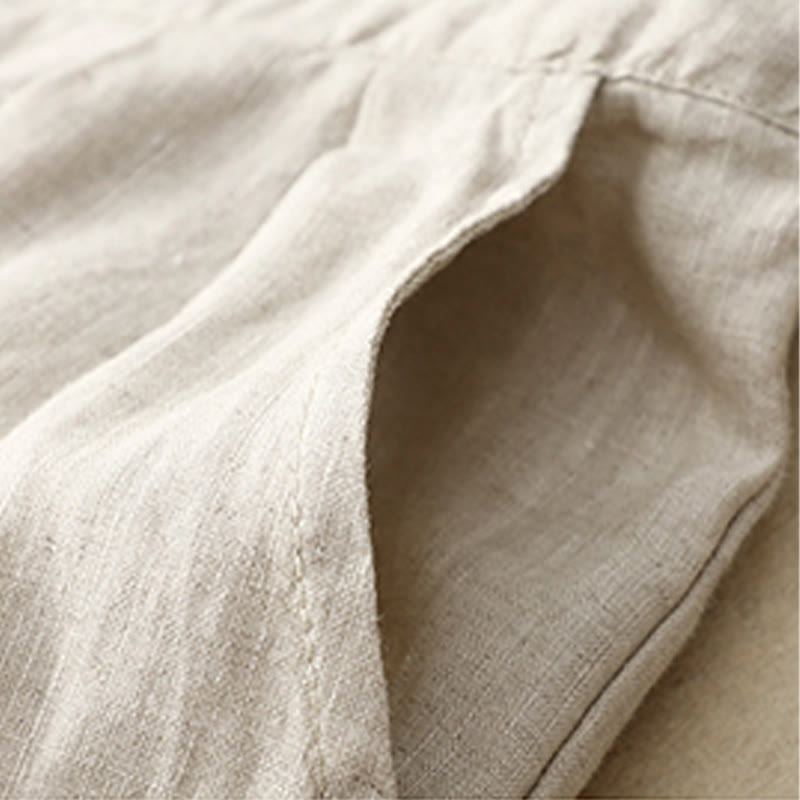 Buddha Stones Wiosna Casual Jednokolorowe Spodnie ze Sznurkiem Projekt Damskie Bawełniane Lniane Szerokie Nogawki 7-8 Długość Z Kieszeniami - image 15