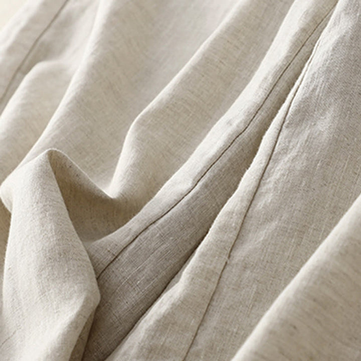 Buddha Stones Wiosna Casual Jednokolorowe Spodnie ze Sznurkiem Projekt Damskie Bawełniane Lniane Szerokie Nogawki 7-8 Długość Z Kieszeniami - image 14