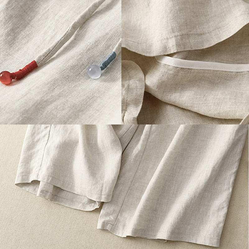 Buddha Stones Wiosna Casual Jednokolorowe Spodnie ze Sznurkiem Projekt Damskie Bawełniane Lniane Szerokie Nogawki 7-8 Długość Z Kieszeniami - image 17