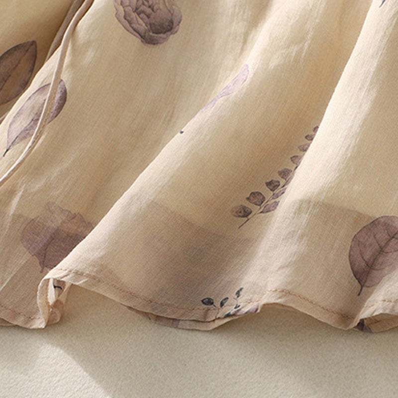 Koszula damska z bawełny i lnu z rękawem trzy czwarte, haftowane Buddha Stones, liście - image 9