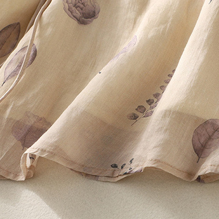 Koszula damska z bawełny i lnu z rękawem trzy czwarte, haftowane Buddha Stones, liście - image 9