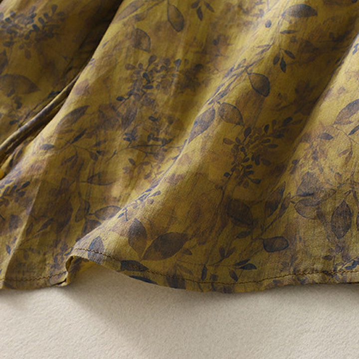 Koszula damska z bawełny i lnu z rękawem trzy czwarte, haftowane Buddha Stones, liście - image 18