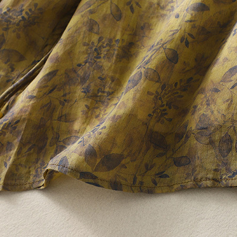 Koszula damska z bawełny i lnu z rękawem trzy czwarte, haftowane Buddha Stones, liście - image 18