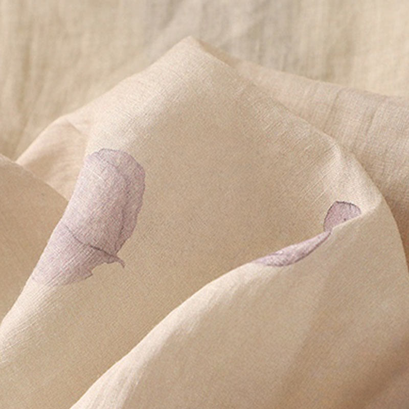 Koszula damska z bawełny i lnu z rękawem trzy czwarte, haftowane Buddha Stones, liście - image 12