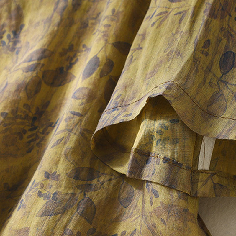 Koszula damska z bawełny i lnu z rękawem trzy czwarte, haftowane Buddha Stones, liście - image 16