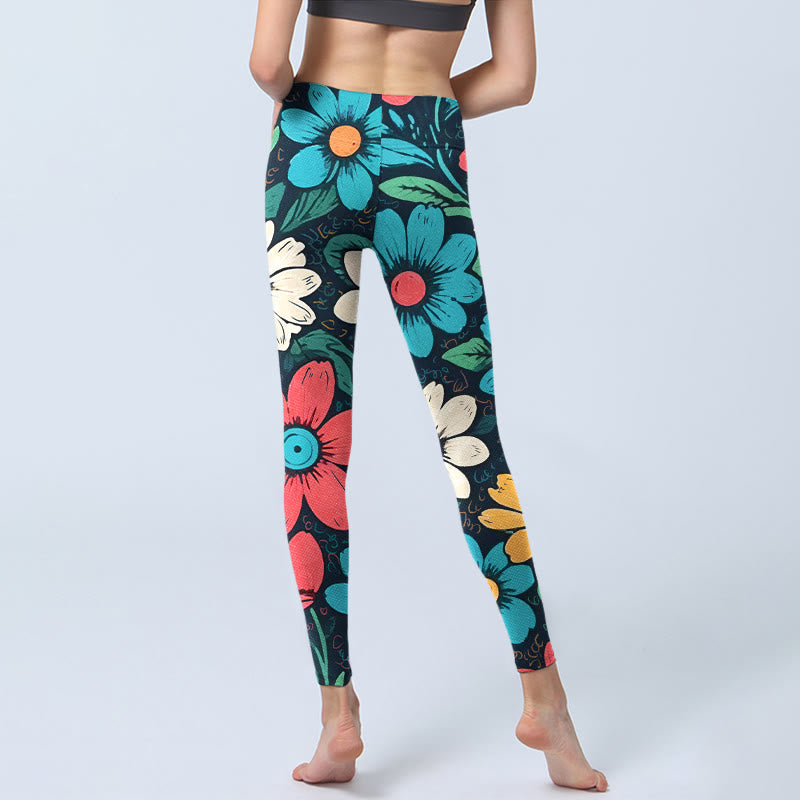 Buddha Stones Kolorowe Kwiaty Wzór Nadruk Leginsy Siłownia Damskie Spodnie Do Jogi - image 6