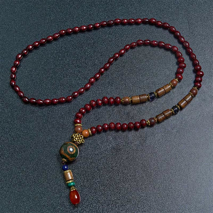 Buddha Stones Tybetańskie Ręcznie Robione Drewno Wenge Ochrona Dzi Koralik Naszyjnik Głowa Słonia Wisiorek