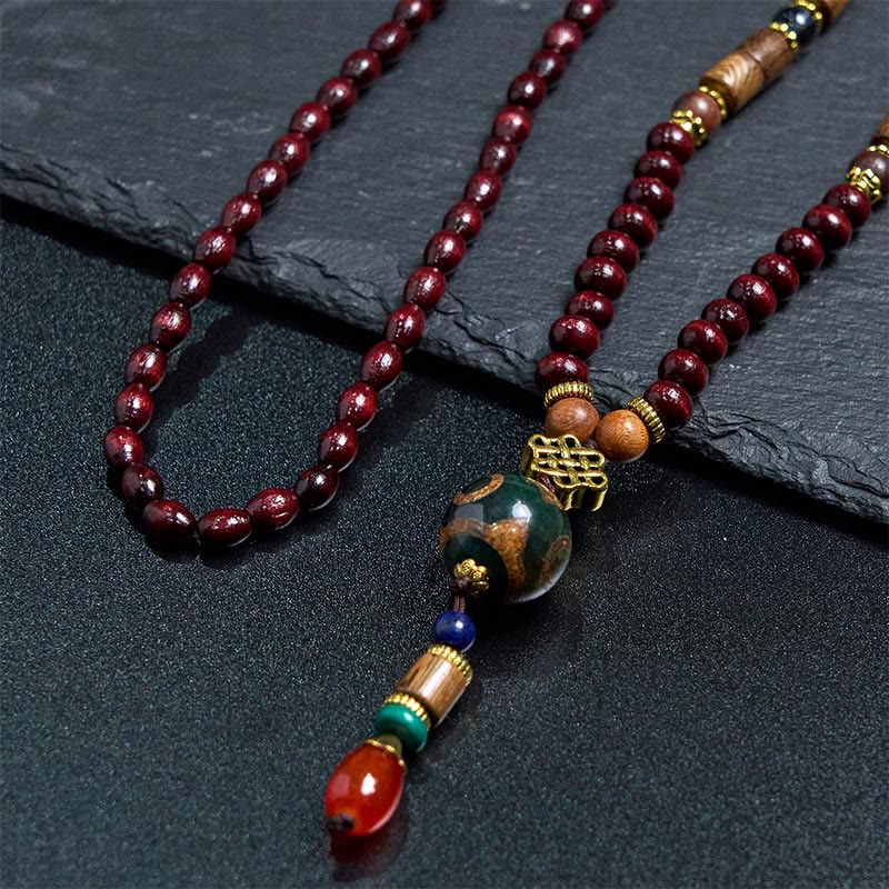 Buddha Stones Tybetańskie Ręcznie Robione Drewno Wenge Ochrona Dzi Koralik Naszyjnik Głowa Słonia Wisiorek