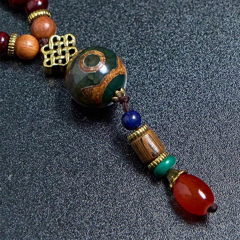 Buddha Stones Tybetańskie Ręcznie Robione Drewno Wenge Ochrona Dzi Koralik Naszyjnik Głowa Słonia Wisiorek