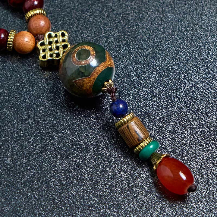 Buddha Stones Tybetańskie Ręcznie Robione Drewno Wenge Ochrona Dzi Koralik Naszyjnik Głowa Słonia Wisiorek