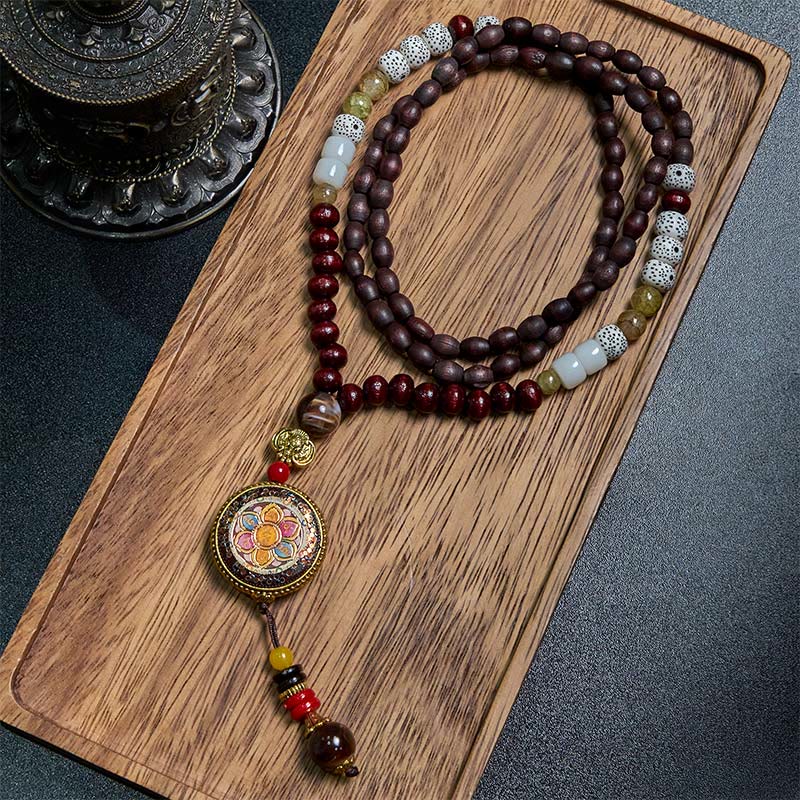 Buddha Stones tybetańskie ręcznie robione koraliki drewniane Om Mani Padme Hum Samantabhadra bodhisattwa czystość naszyjnik wisiorek - image 1