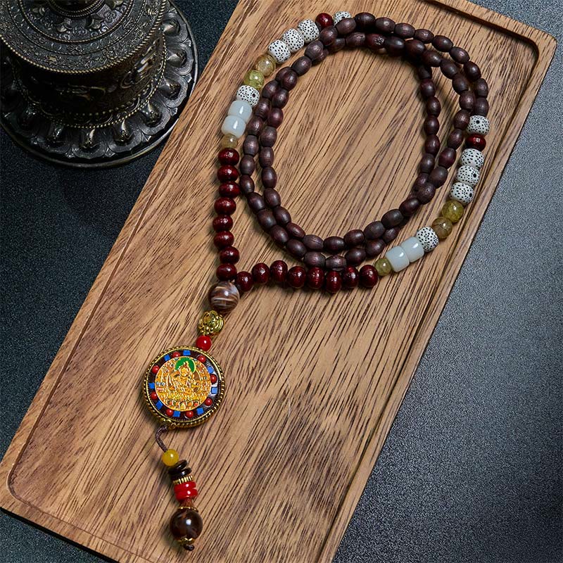 Buddha Stones tybetańskie ręcznie robione koraliki drewniane Om Mani Padme Hum Samantabhadra bodhisattwa czystość naszyjnik wisiorek - Om Mani Padme Hum i Samantabhadra Bodhisattwa - image 1