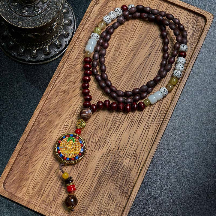 Buddha Stones tybetańskie ręcznie robione koraliki drewniane Om Mani Padme Hum Samantabhadra bodhisattwa czystość naszyjnik wisiorek - Om Mani Padme Hum i Samantabhadra Bodhisattwa - image 1