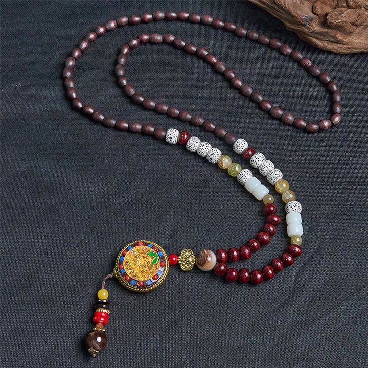 Buddha Stones tybetańskie ręcznie robione koraliki drewniane Om Mani Padme Hum Samantabhadra bodhisattwa czystość naszyjnik wisiorek - image 3