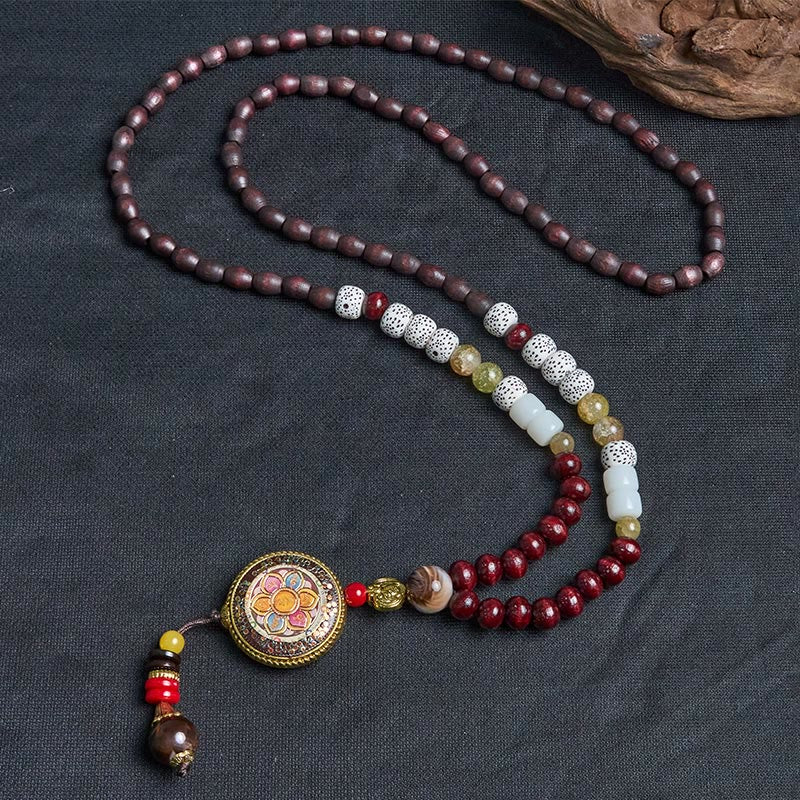 Buddha Stones tybetańskie ręcznie robione koraliki drewniane Om Mani Padme Hum Samantabhadra bodhisattwa czystość naszyjnik wisiorek - image 10