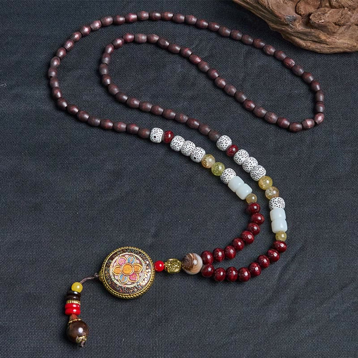 Buddha Stones tybetańskie ręcznie robione koraliki drewniane Om Mani Padme Hum Samantabhadra bodhisattwa czystość naszyjnik wisiorek - image 10