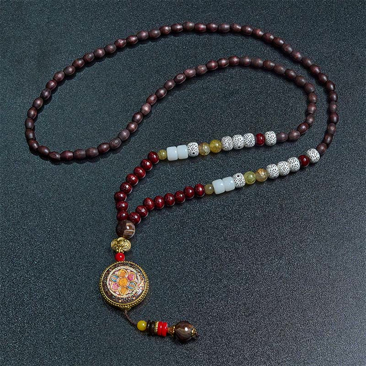 Buddha Stones tybetańskie ręcznie robione koraliki drewniane Om Mani Padme Hum Samantabhadra bodhisattwa czystość naszyjnik wisiorek - image 8