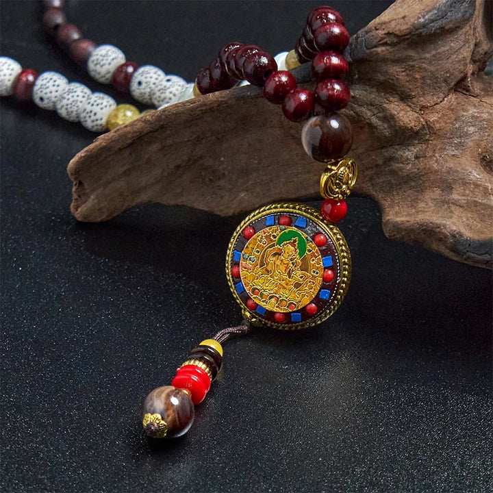 Buddha Stones tybetańskie ręcznie robione koraliki drewniane Om Mani Padme Hum Samantabhadra bodhisattwa czystość naszyjnik wisiorek - image 11