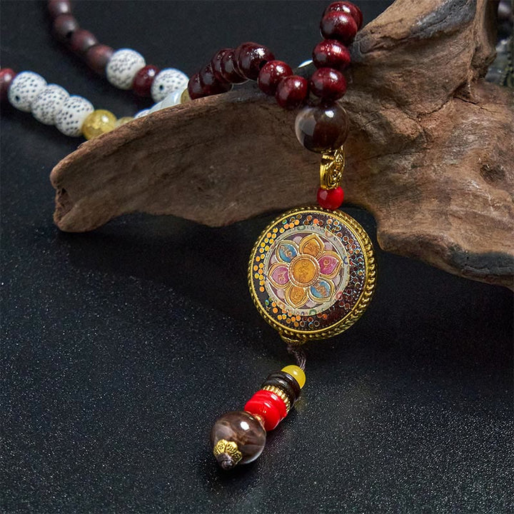Buddha Stones tybetańskie ręcznie robione koraliki drewniane Om Mani Padme Hum Samantabhadra bodhisattwa czystość naszyjnik wisiorek - image 12