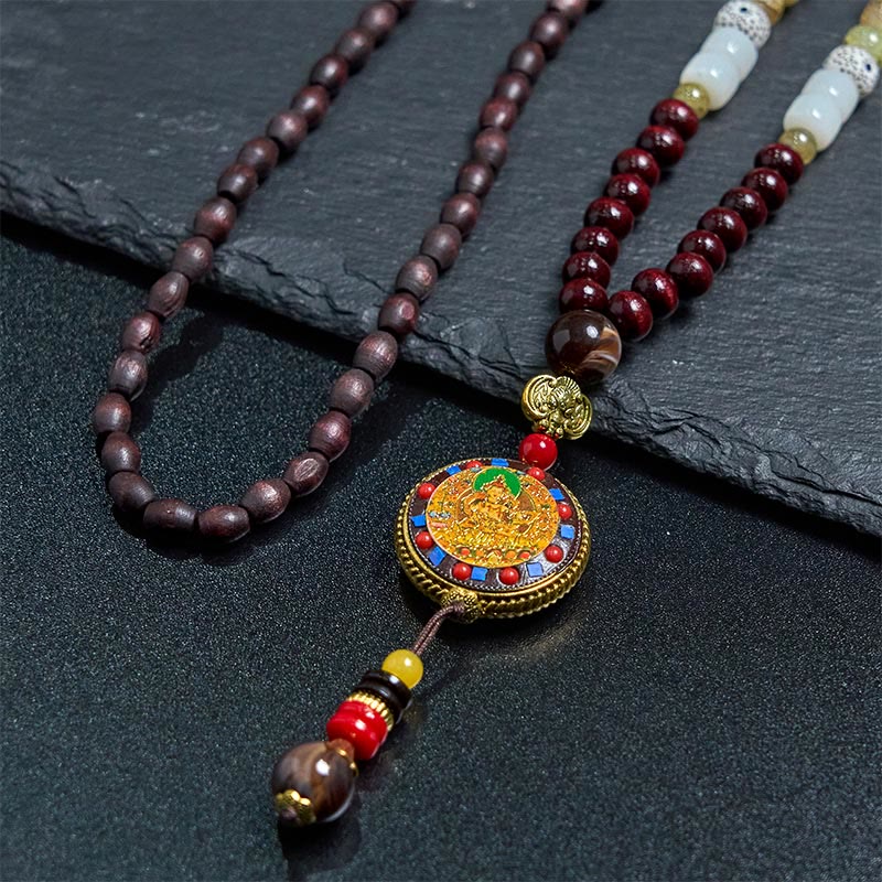 Buddha Stones tybetańskie ręcznie robione koraliki drewniane Om Mani Padme Hum Samantabhadra bodhisattwa czystość naszyjnik wisiorek - image 4
