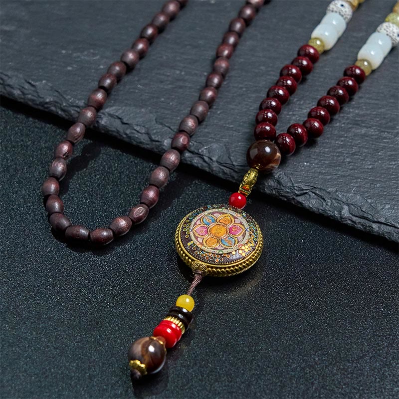 Buddha Stones tybetańskie ręcznie robione koraliki drewniane Om Mani Padme Hum Samantabhadra bodhisattwa czystość naszyjnik wisiorek - image 13