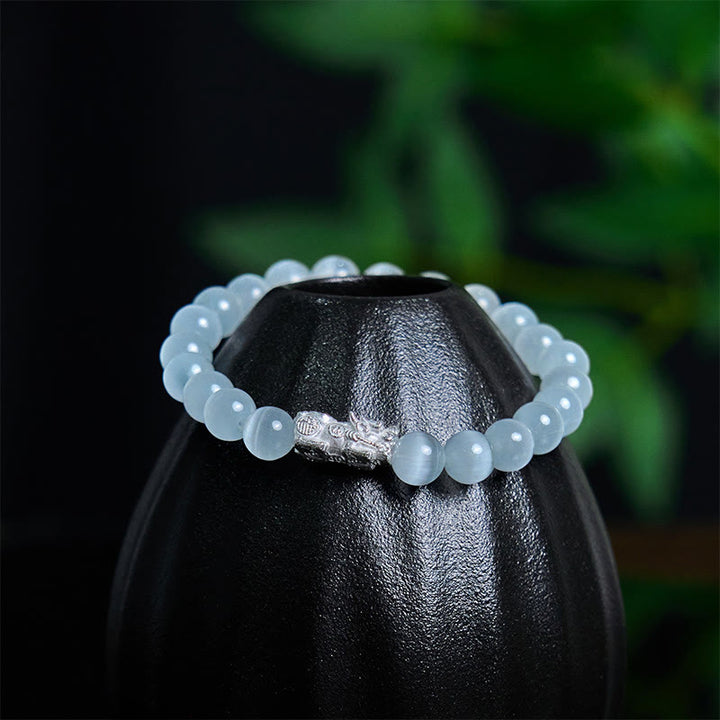 Naturalne Buddha Stones Kocie oko ze srebra próby 990, bransoletka PiXiu Positive