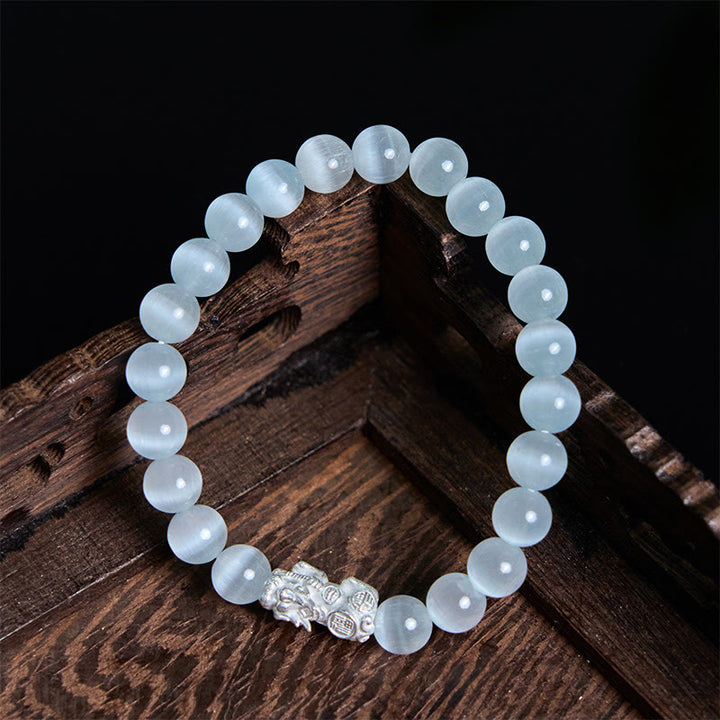 Naturalne Buddha Stones Kocie oko ze srebra próby 990, bransoletka PiXiu Positive