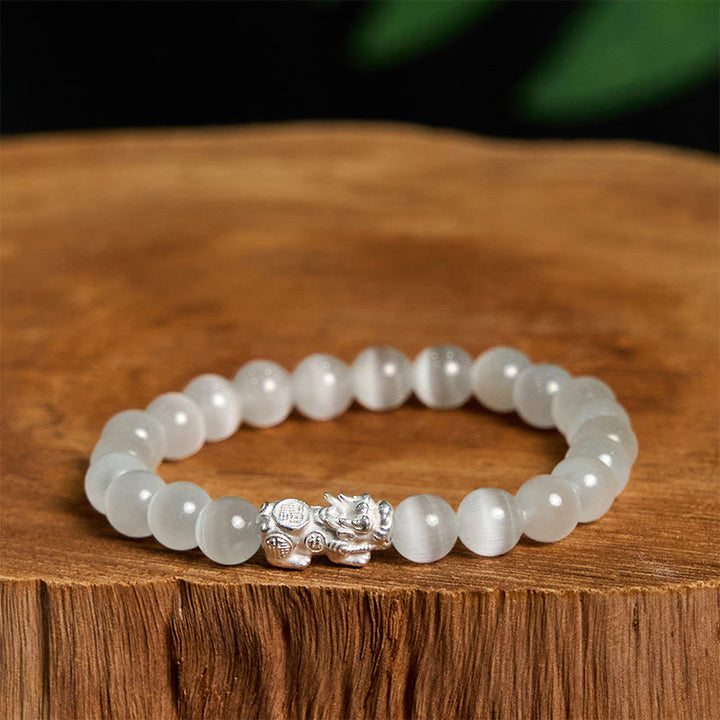 Naturalne Buddha Stones Kocie oko ze srebra próby 990, bransoletka PiXiu Positive