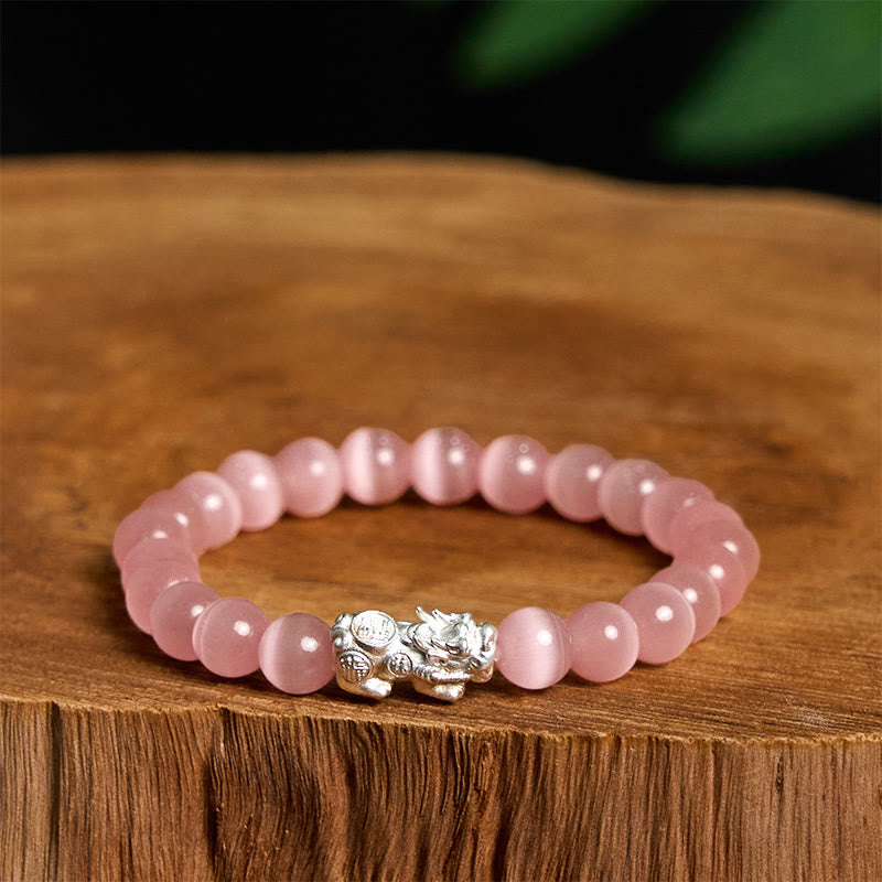 Naturalne Buddha Stones Kocie oko ze srebra próby 990, bransoletka PiXiu Positive