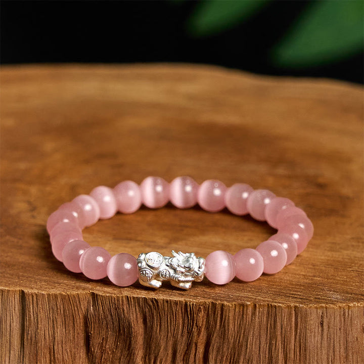 Naturalne Buddha Stones Kocie oko ze srebra próby 990, bransoletka PiXiu Positive