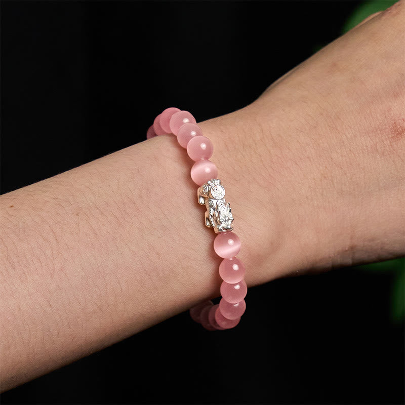 Naturalne Buddha Stones Kocie oko ze srebra próby 990, bransoletka PiXiu Positive