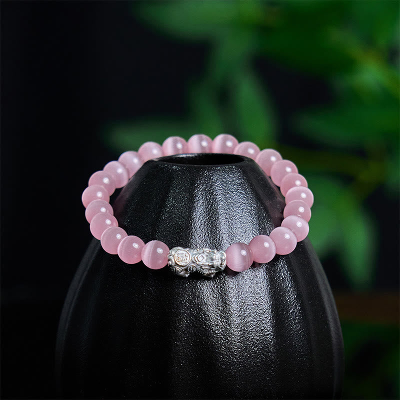 Naturalne Buddha Stones Kocie oko ze srebra próby 990, bransoletka PiXiu Positive