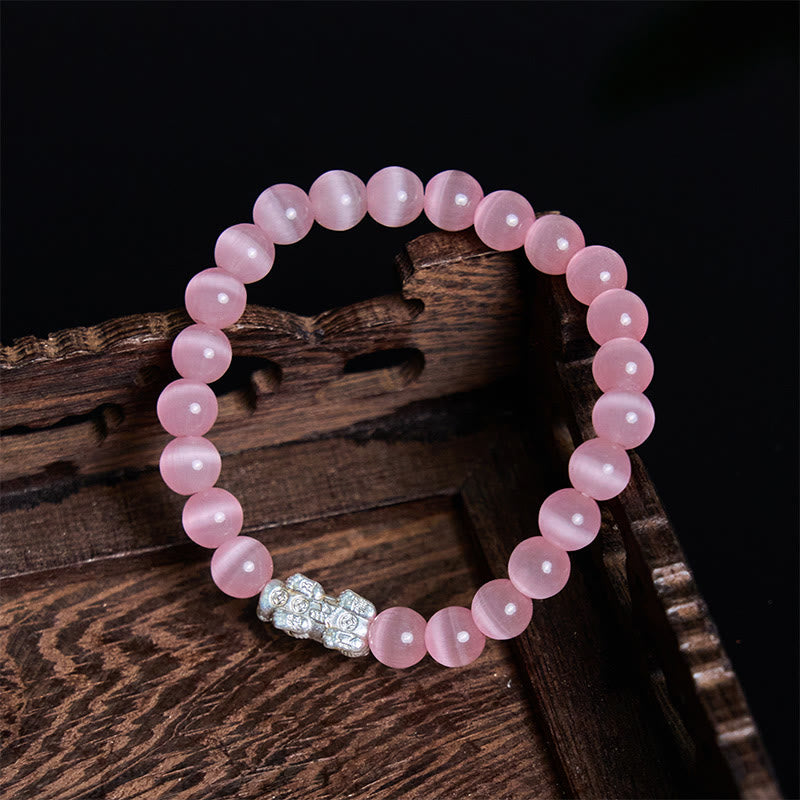 Naturalne Buddha Stones Kocie oko ze srebra próby 990, bransoletka PiXiu Positive