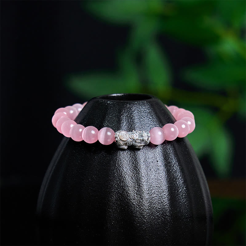 Naturalne Buddha Stones Kocie oko ze srebra próby 990, bransoletka PiXiu Positive