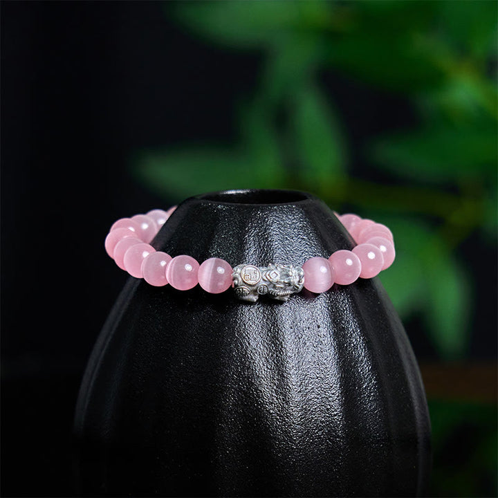 Naturalne Buddha Stones Kocie oko ze srebra próby 990, bransoletka PiXiu Positive