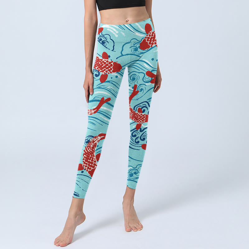 Buddha Stones Koi Fish Wave Pattern Print Gym Legginsy Damskie Spodnie do Jogi - image 6
