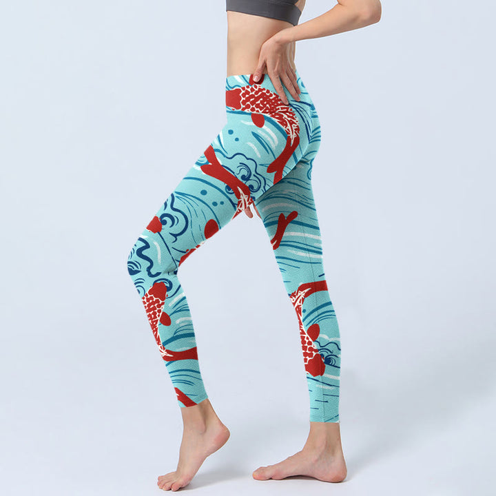 Buddha Stones Koi Fish Wave Pattern Print Gym Legginsy Damskie Spodnie do Jogi - image 3
