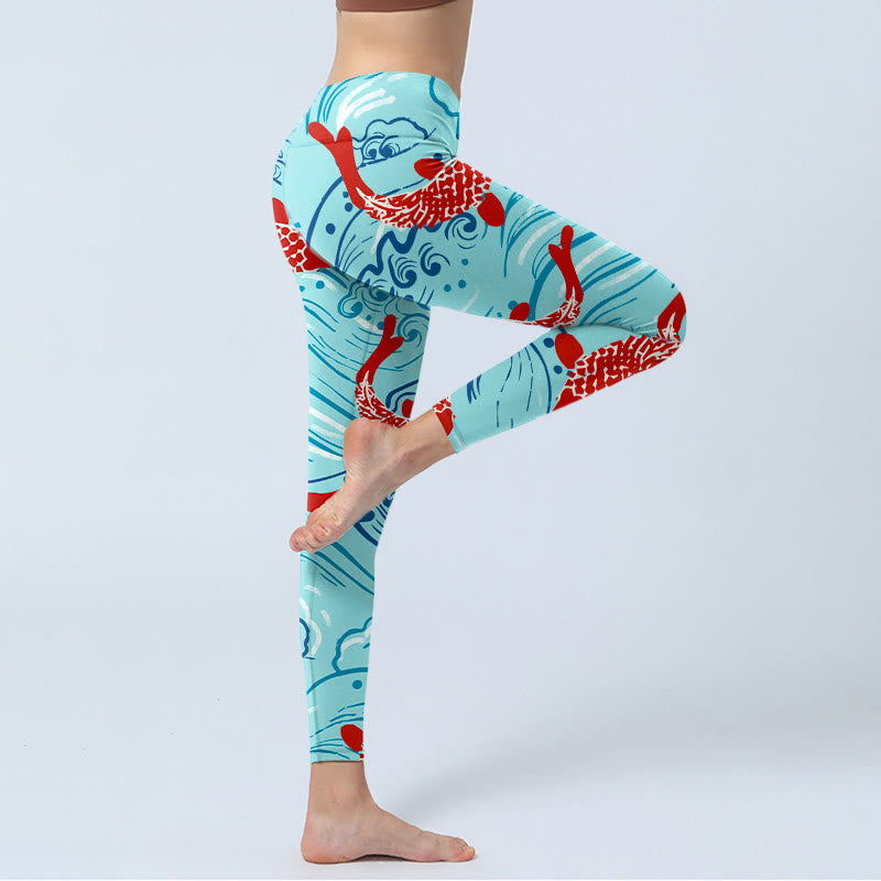 Buddha Stones Koi Fish Wave Pattern Print Gym Legginsy Damskie Spodnie do Jogi - image 5