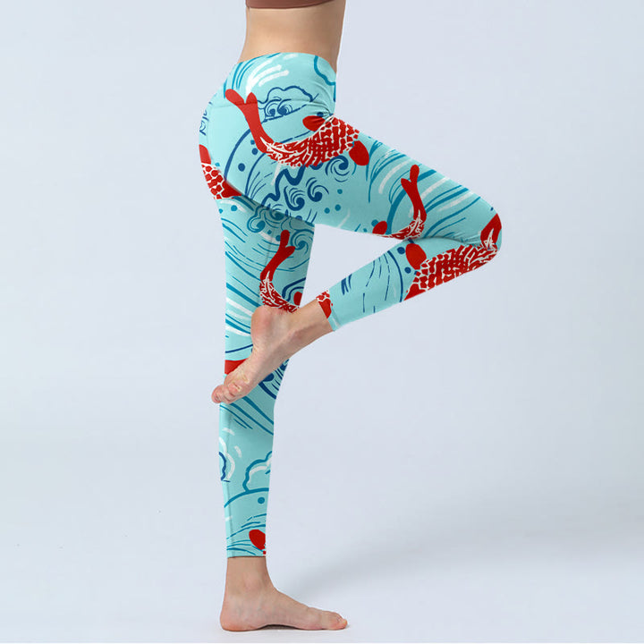 Buddha Stones Koi Fish Wave Pattern Print Gym Legginsy Damskie Spodnie do Jogi - image 5