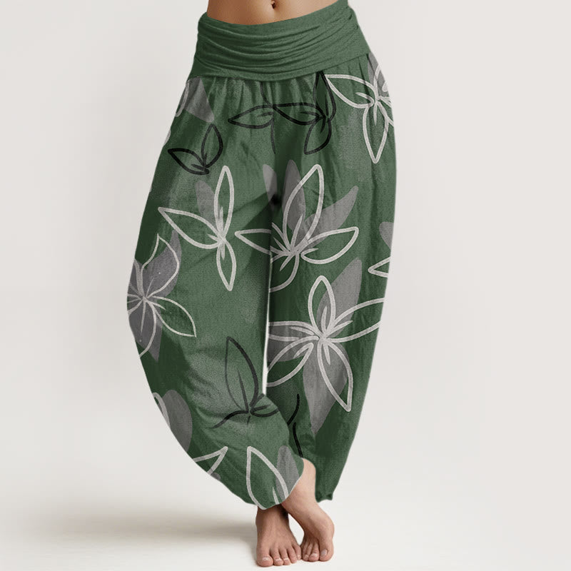 Buddha Stones Casual Kwiatowy Wzór Damskie Spodnie Harem Elastyczna Talia - Ciemnozielony - US22, UK/AU26, EU54 (6XL) - image 1