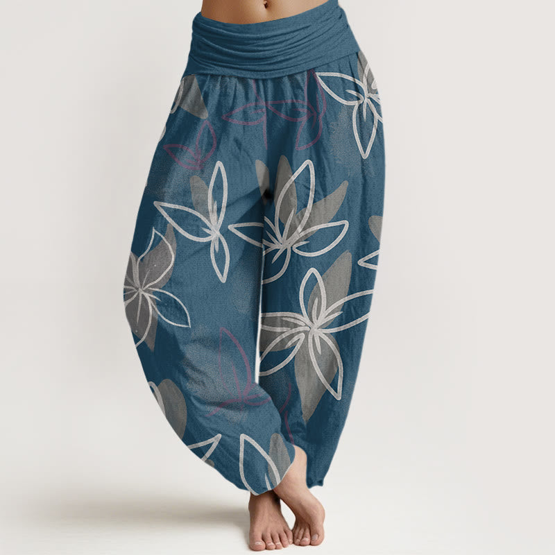 Buddha Stones Casual Kwiatowy Wzór Damskie Spodnie Harem Elastyczna Talia - Stalowoniebieski - US22, UK/AU26, EU54 (6XL) - image 5