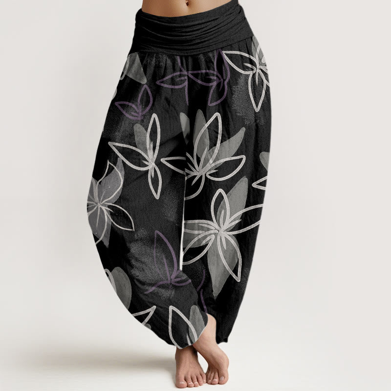 Buddha Stones Casual Kwiatowy Wzór Damskie Spodnie Harem Elastyczna Talia - Czarny - US22, UK/AU26, EU54 (6XL) - image 8