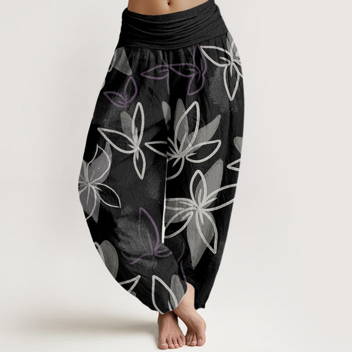 Buddha Stones Casual Kwiatowy Wzór Damskie Spodnie Harem Elastyczna Talia - Czarny - US22, UK/AU26, EU54 (6XL) - image 8