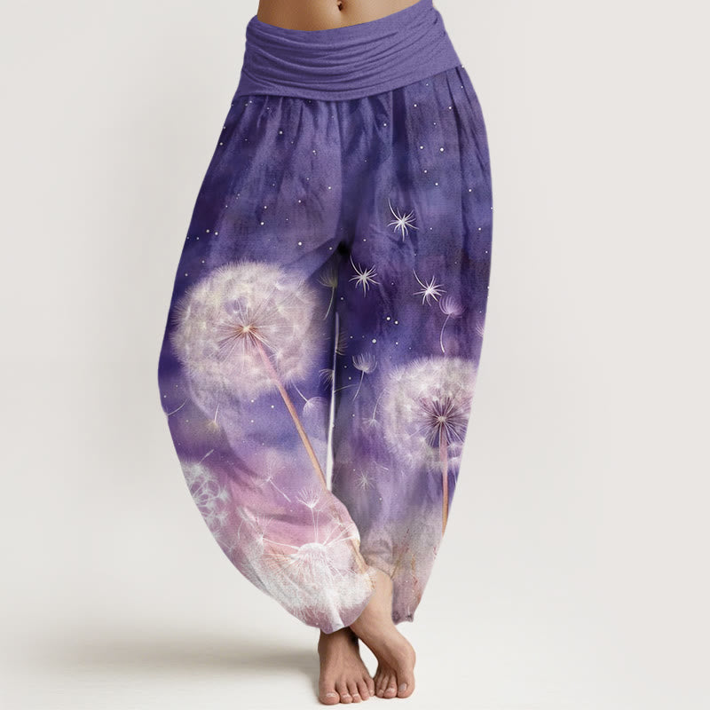 Buddha Stones Casual Dandelion Pattern Damskie Spodnie Harem z Elastyczną Talią - Ciemnofioletowy - US22, UK/AU26, EU54 (6XL) - image 1