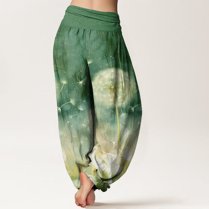 Buddha Stones Casual Dandelion Pattern Damskie Spodnie Harem z Elastyczną Talią - image 9